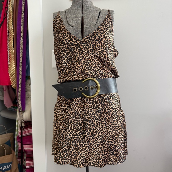 vintage leopard print vneck slip dress sophia by delicates size large - Picture 1 of 6
